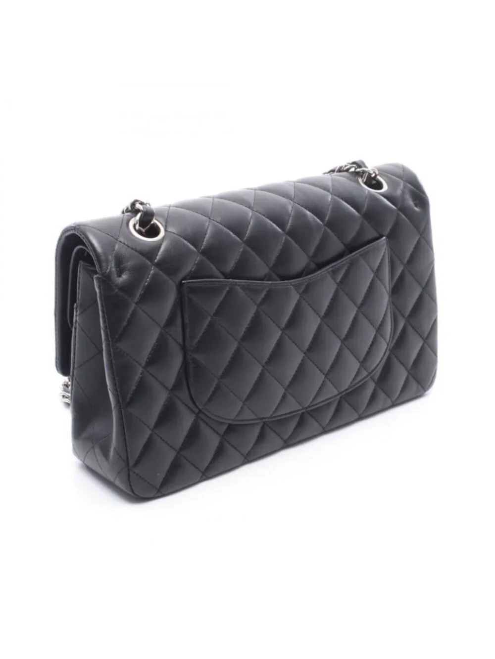 Chanel Shoulder Bag Quilted Double Flap Black Lambskin Chain